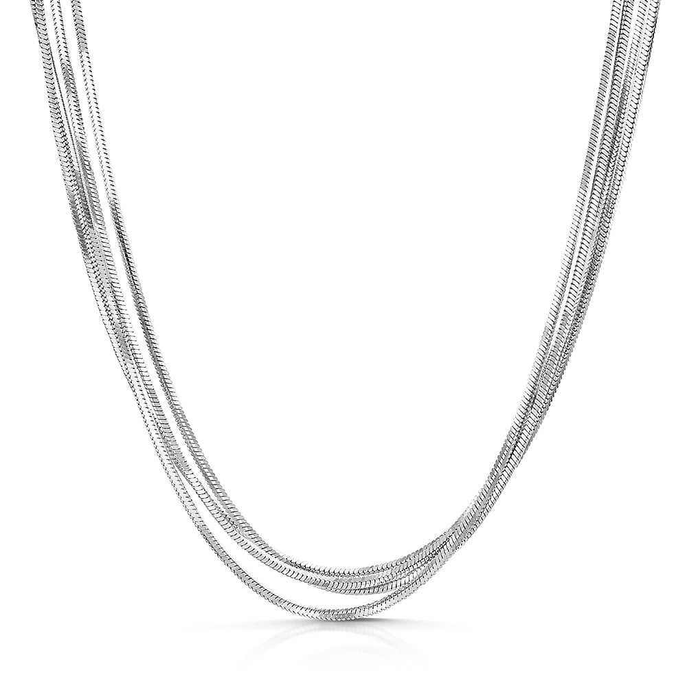 Sterling Silver Full Necklace With 4 Lines Of Diamond Cut Chain