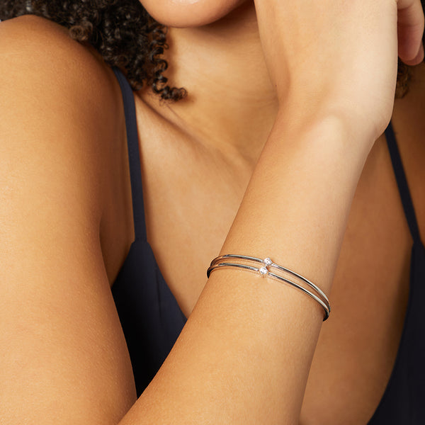 Sterling Silver And Cubic Zirconia Bubble  Bangle