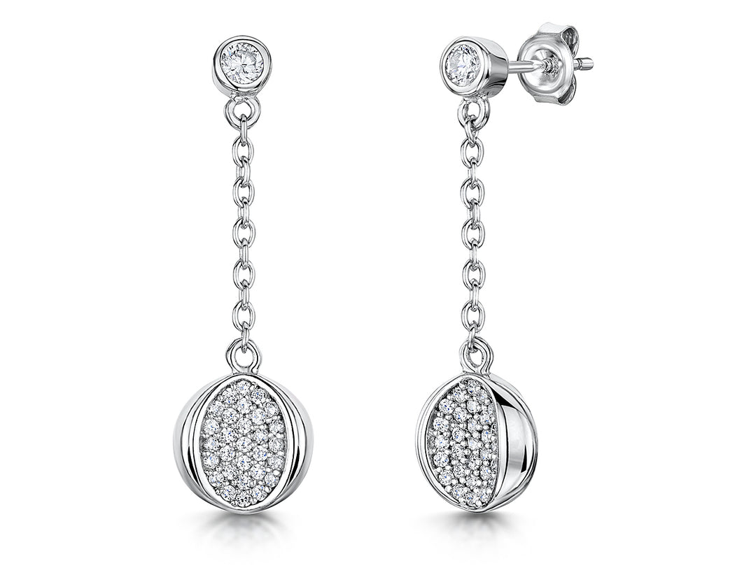 Sterling Silver Pave Set Ball Drop Earrings