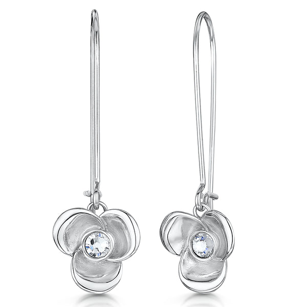 Sterling Silver Satin Flower Drop Earrings