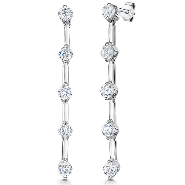 Sterling Silver Drop Earring With 5 Spaced Cubic Zirconias-JOOLS by Jenny Brown