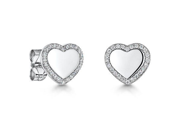 Sterling Silver Heart Earrings With Zirconia Tiffany Style-JOOLS by Jenny Brown