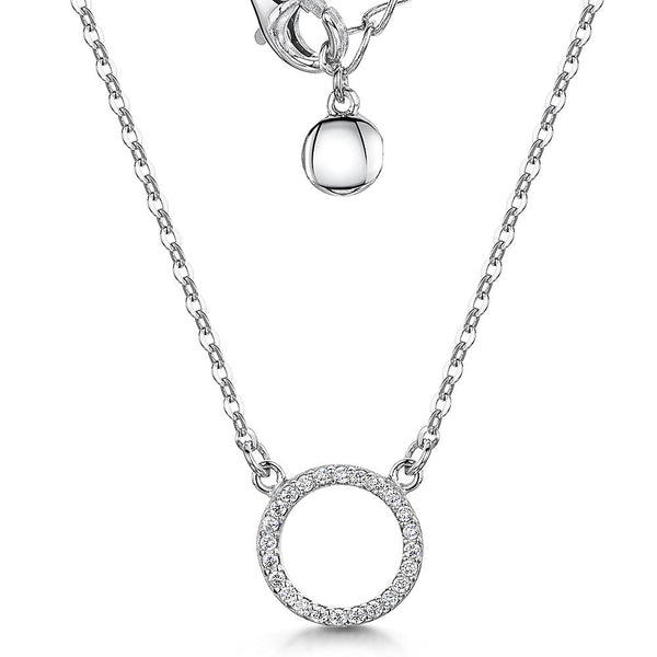 Sterling-Silver-Circle-Set-With-White-Cubic-Zirconia-Stones-Suspended-on-A-Fixed-Silver-Chain