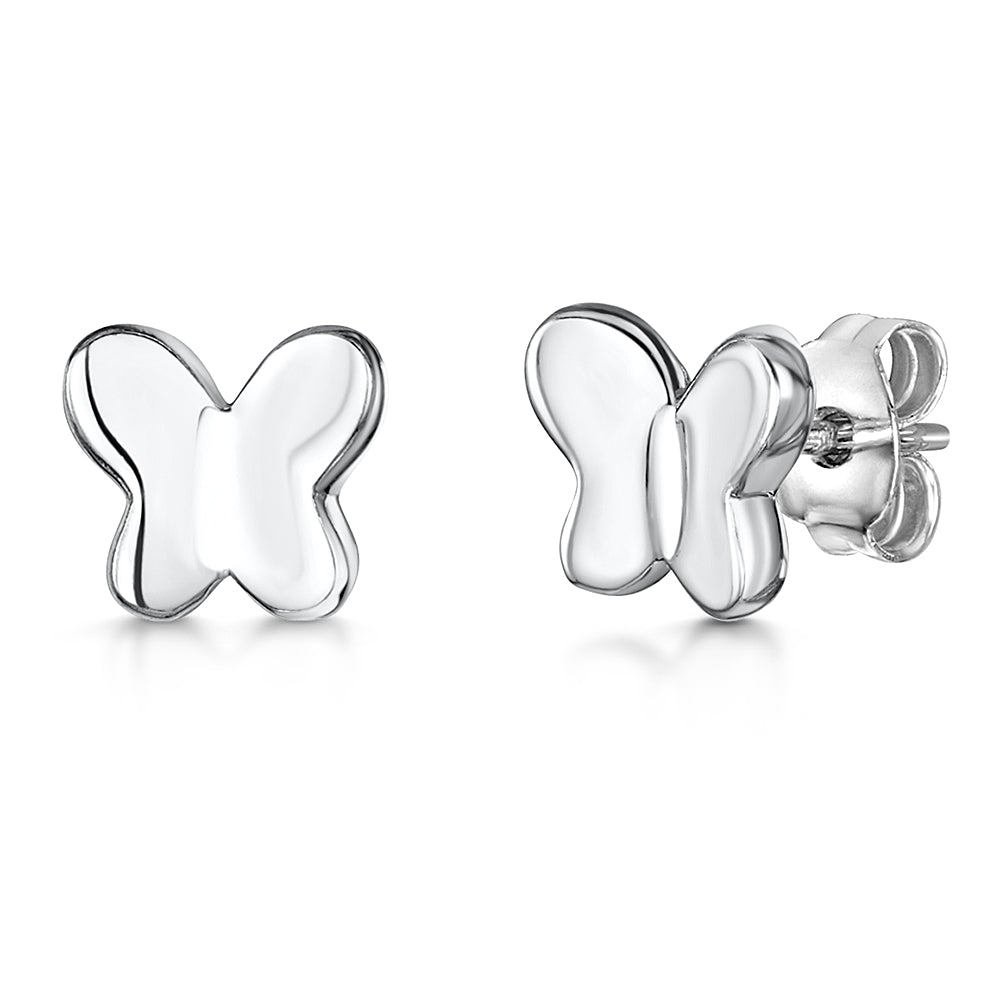 Sterling Silver Solid Butterfly Stud Earrings