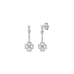 Load image into Gallery viewer, Sterling Silver Drop Earring With Heart Flower Petals And Cubic Zirconia
