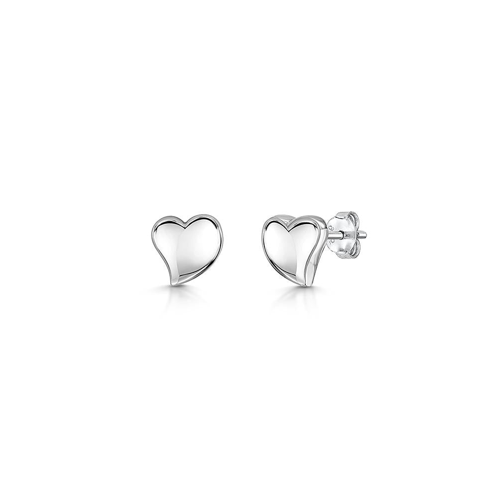 Sterling Silver Plain Offset Heart Stud Earringsearrings - JOOLS By Jenny Brown