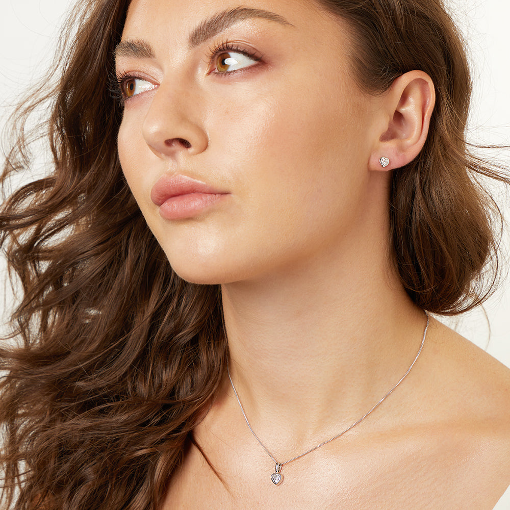 Sterling Silver  Heart Solitaire Pendant And Earring Set - JOOLS By Jenny Brown
