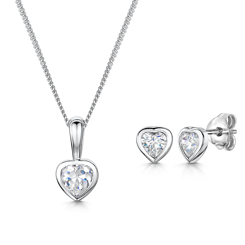 Sterling Silver  Heart Solitaire Pendant And Earring Set - JOOLS By Jenny Brown