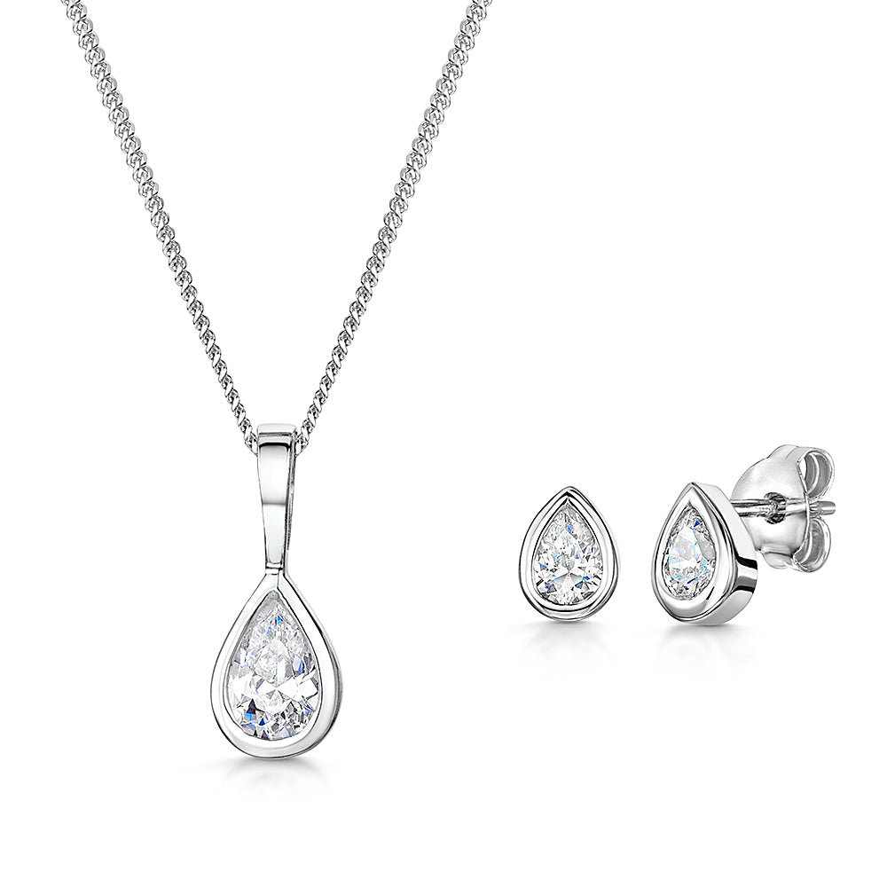 Silver Pendant And Earring Teardrop  Bridal Set- JOOLS By Jenny Brown